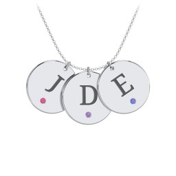 Birthstone Initial 3 Disc Pendant in 925 Sterling Silver with Ruby, Amethyst Premium Zirconia, Blue Sapphire, and Blue Topaz