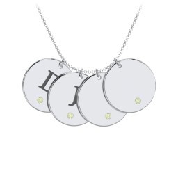 Birthstone Initial 4 Disc Pendant in 925 Sterling Silver with Peridot