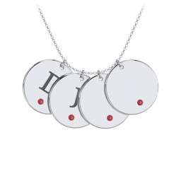Birthstone Initial 4 Disc Pendant in 925 Sterling Silver with Garnet