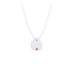 Engravable Disc Sorority Pendant with Birthstone in 925 Sterling Silver with Garnet