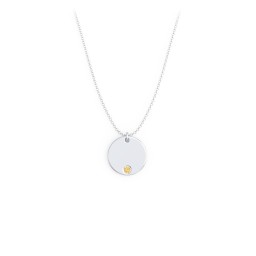 Engravable Disc Sorority Pendant with Birthstone in 925 Sterling Silver with Citrine