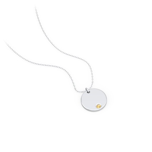 Engravable Disc Sorority Pendant with Birthstone – Sterling Silver with Citrine
