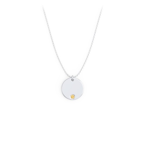 Engravable Disc Sorority Pendant with Birthstone – Sterling Silver with Citrine