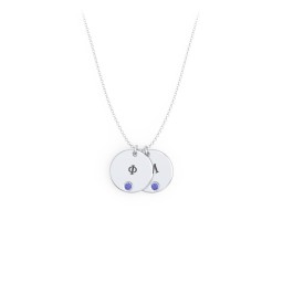 Engravable Disc Sorority Pendant with Birthstone in 925 Sterling Silver with Blue Sapphire