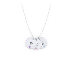 Engravable Disc Sorority Pendant with Birthstone – Sterling Silver with Amethyst, Pink Tourmaline, and Blue Topaz