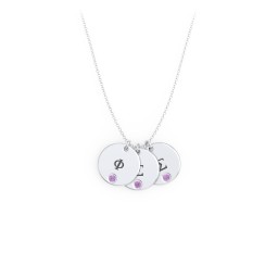 Engravable Disc Sorority Pendant with Birthstone in 925 Sterling Silver with Amethyst