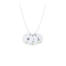 Engravable Disc Sorority Pendant with Birthstone in 925 Sterling Silver with Peridot