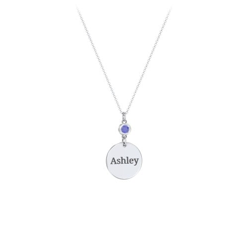 Engravable Disc Pendant with Birthstone Charm