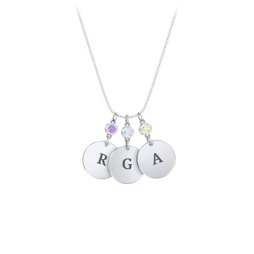 Engravable 3 Disc Pendant with Birthstone Charm