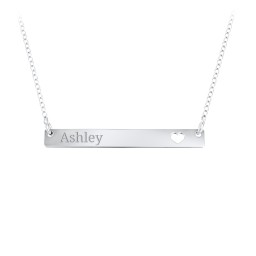 Engravable Bar Pendant with Cutout Heart in 925 Sterling Silver