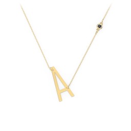 Asymmetrical Initial Necklace with Gemstone