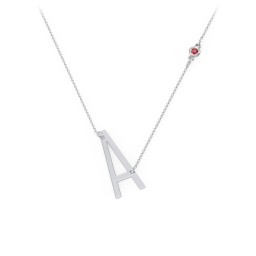 Asymmetrical Initial Necklace with Gemstone in 925 Sterling Silver with Garnet