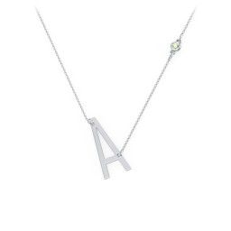 Asymmetrical Initial Necklace with Gemstone in 925 Sterling Silver with Peridot