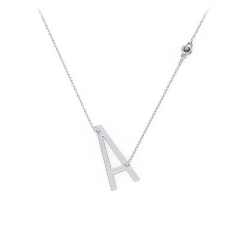 Asymmetrical Initial Necklace with Gemstone – Sterling Silver with Smokey Quartz