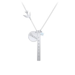 Milestone Necklace with Bird Charm in 925 Sterling Silver with Aquamarine