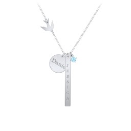 Milestone Necklace with Bird Charm in 925 Sterling Silver with Blue Topaz