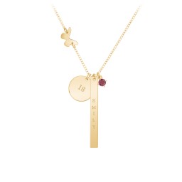 Milestone Necklace with Butterfly Charm in 10K Solid Yellow Gold with Red Premium Zirconia