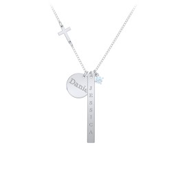 Milestone Necklace with Cross Charm in 925 Sterling Silver with Aquamarine