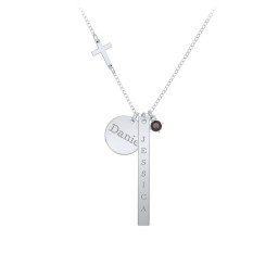 Milestone Necklace with Cross Charm in 925 Sterling Silver with Smokey Quartz