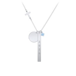 Milestone Necklace with Cross Charm in 925 Sterling Silver with Blue Topaz