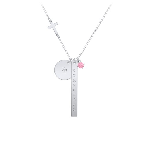 Milestone Necklace with Cross Charm – Sterling Silver with Pink Tourmaline
