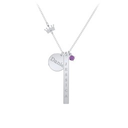 Milestone Necklace with Crown Charm in 925 Sterling Silver with Amethyst