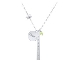 Milestone Necklace with Crown Charm in 925 Sterling Silver with Peridot