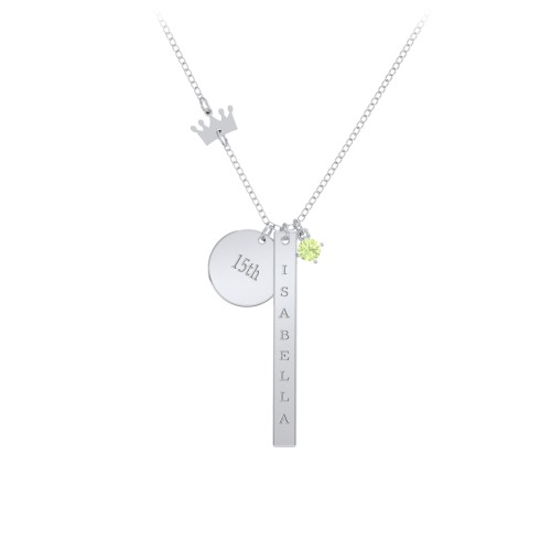 Milestone Necklace with Crown Charm – Sterling Silver with Peridot