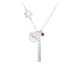 Milestone Necklace with Star of David Charm in 925 Sterling Silver with Garnet