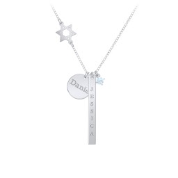 Milestone Necklace with Star of David Charm in 925 Sterling Silver with Aquamarine