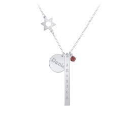 Milestone Necklace with Star of David Charm in 925 Sterling Silver with Garnet