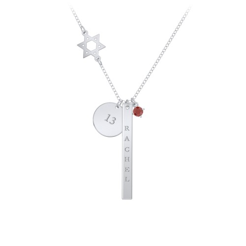 Milestone Necklace with Star of David Charm – Sterling Silver with Garnet