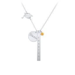 Milestone Necklace with Graduation Hat Charm in 925 Sterling Silver with Citrine