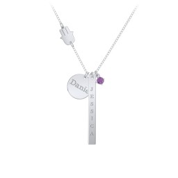 Milestone Necklace with Hamsa Charm in 925 Sterling Silver with Amethyst