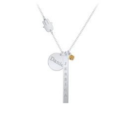Milestone Necklace with Hamsa Charm in 925 Sterling Silver with Citrine