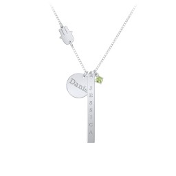 Milestone Necklace with Hamsa Charm in 925 Sterling Silver with Peridot