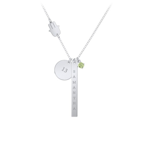 Milestone Necklace with Hamsa Charm – Sterling Silver with Peridot