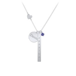Milestone Necklace with Heart Charm in 925 Sterling Silver with Blue Sapphire