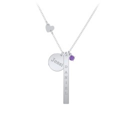 Milestone Necklace with Heart Charm in 925 Sterling Silver with Amethyst