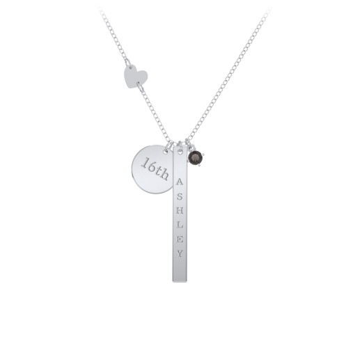 Milestone Necklace with Heart Charm – Sterling Silver with Smokey Quartz