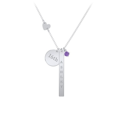 Milestone Necklace with Heart Charm – Sterling Silver with Amethyst
