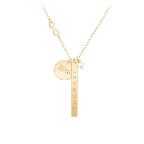 Milestone Necklace with Infinity Charm – 10K Yellow Gold with Cubic Zirconia
