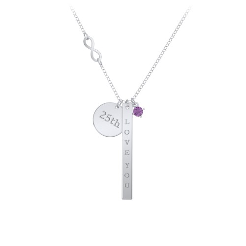 Milestone Necklace with Infinity Charm – Sterling Silver with Amethyst