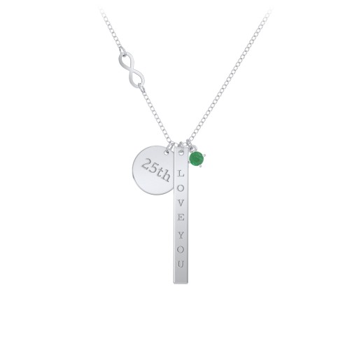 Milestone Necklace with Infinity Charm – Sterling Silver with Emerald