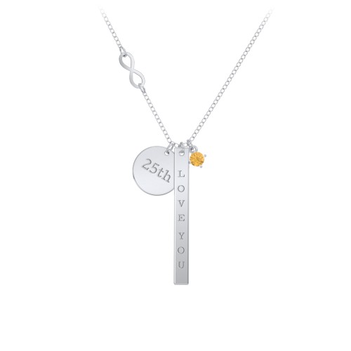 Milestone Necklace with Infinity Charm – Sterling Silver with Citrine