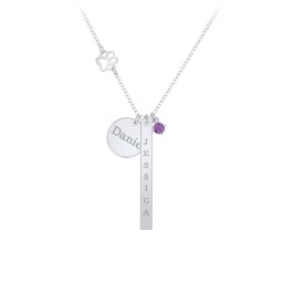 Milestone Necklace with Paw Charm in 925 Sterling Silver with Amethyst