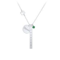 Milestone Necklace with Paw Charm in 925 Sterling Silver with Emerald