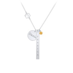 Milestone Necklace with Paw Charm in 925 Sterling Silver with Citrine