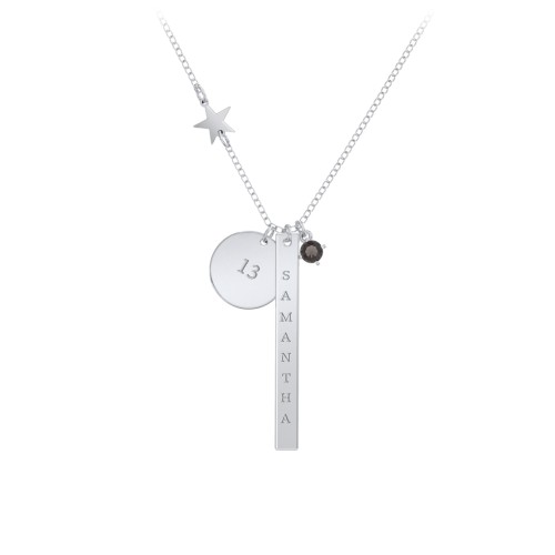 Milestone Necklace with Star Charm – Sterling Silver with Smokey Quartz