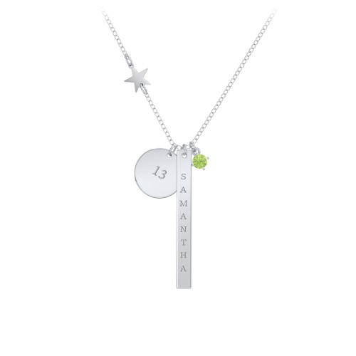 Milestone Necklace with Star Charm – Sterling Silver with Peridot